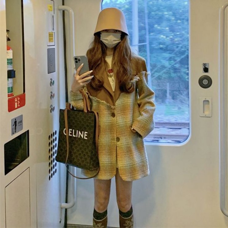 체크무늬 자켓 여성 체크 가을 모직 마이 봄 클래식 블레이저