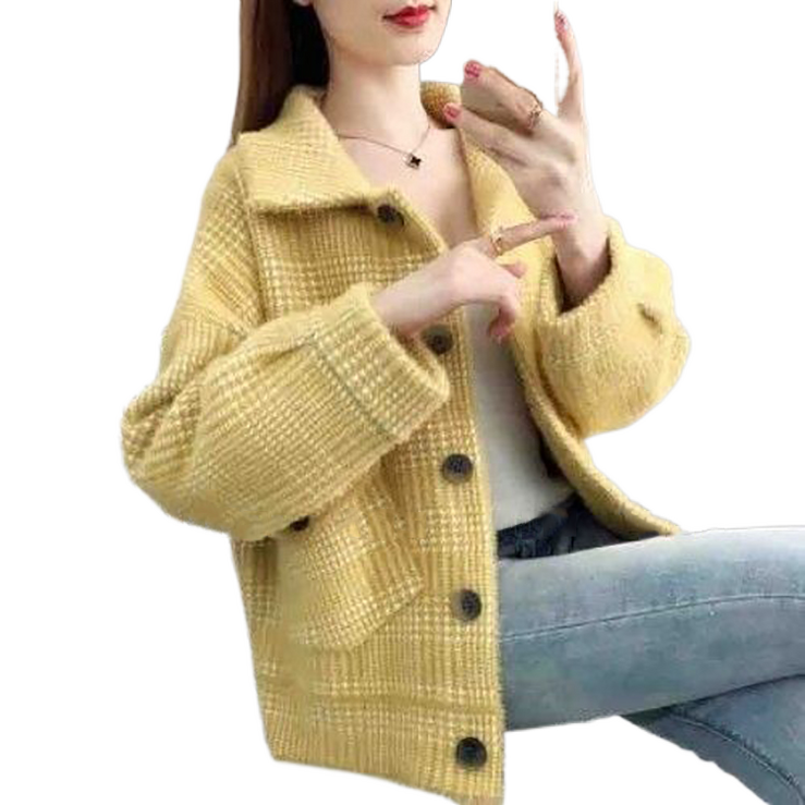 셀럽당 도톰 체크 하프 코트 여 추동 모직 코트 패션 니트