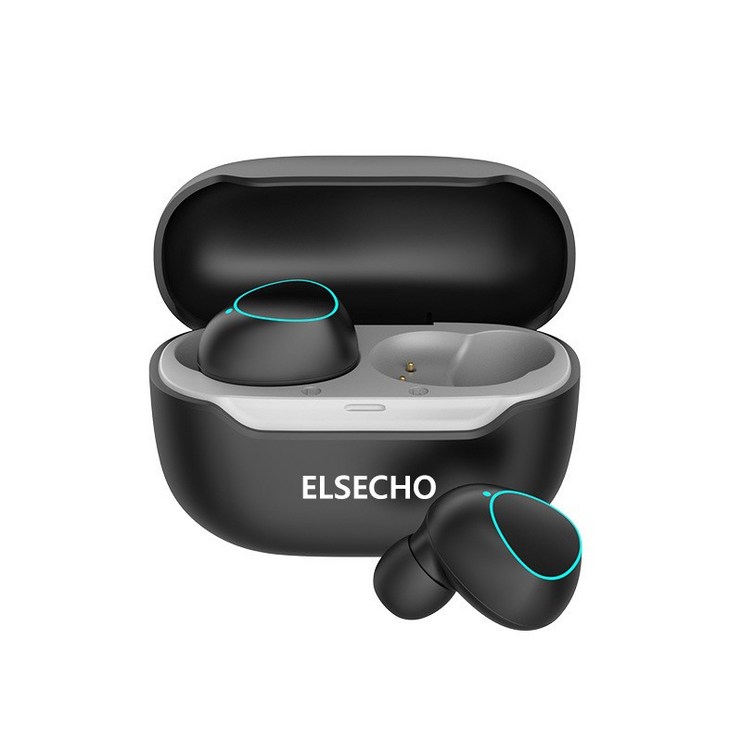 ELSECHO 초경량 터치 컨트롤 노이즈캔슬링 무선 블루투스5.2 이어폰, 블랙