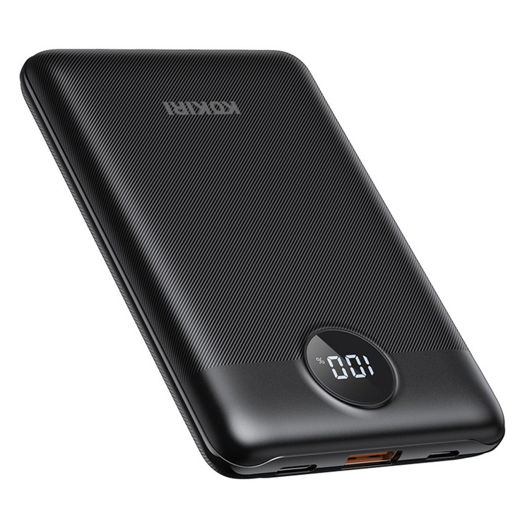 코끼리 고속충전 미니 LCD 잔량표시 PD 22.5W 보조배터리 10000mAh, 블랙, KPBRM10P1A1