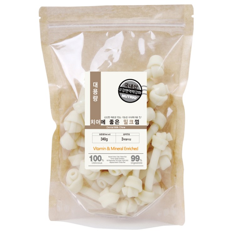 뉴트리오 강아지 치아에 좋은 껌, 우유맛, 340g, 1개