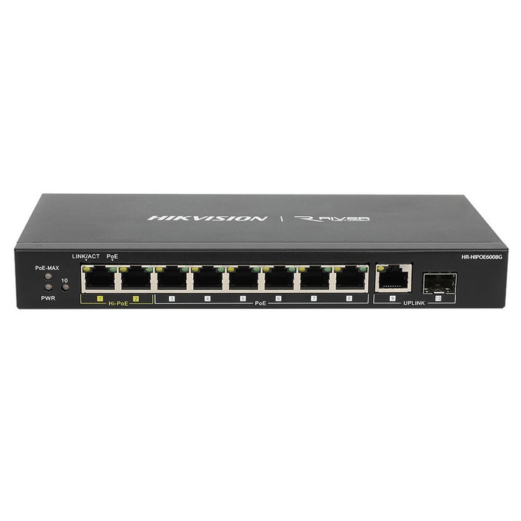 하이크비젼 8포트 1 Uplink 1 SFP 포트 기가비트 HiPOE 스위칭허브, HRHIPOE6008G