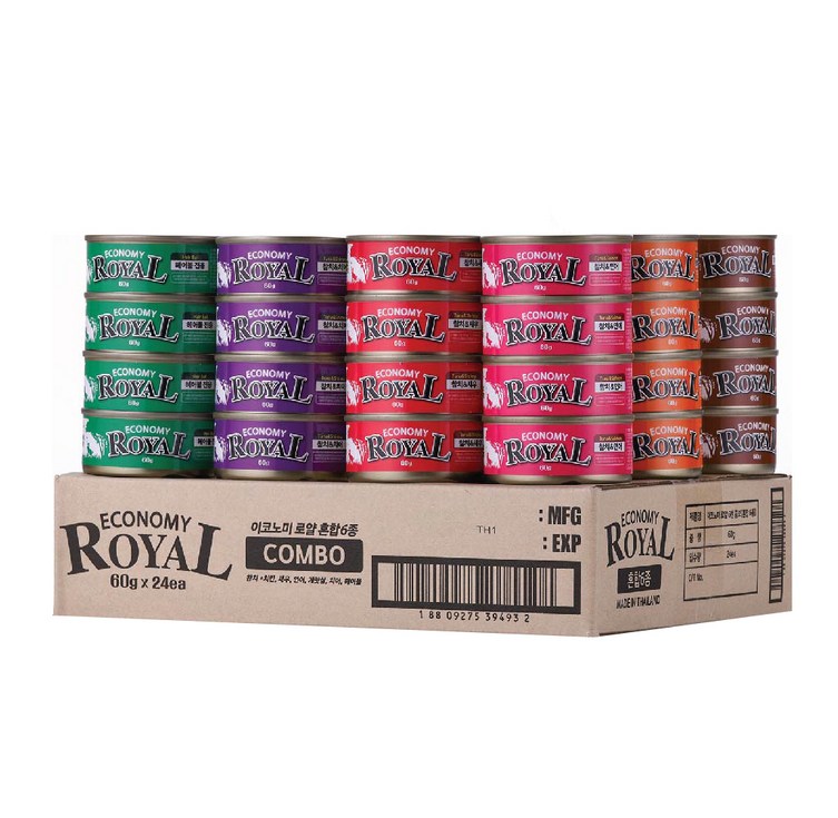 이코노미 로얄 고양이용 콤보 습식캔 x 24p, 혼합맛 치킨새우치어연어게살헤어볼, 1440g, 1개