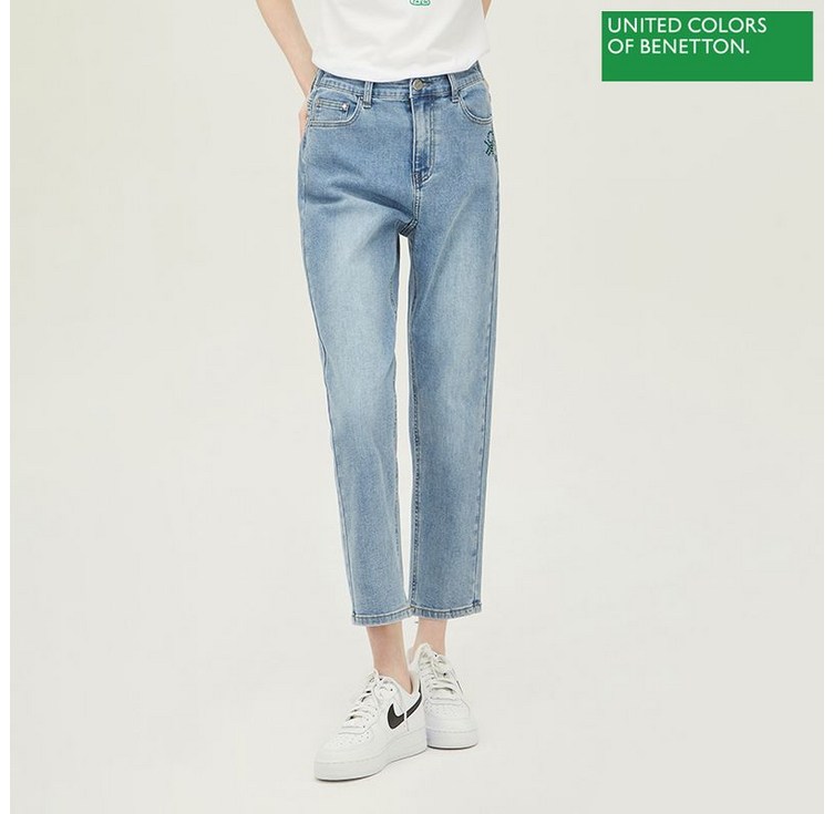 베네통 로고 비딩 슬림일자 데님 팬츠 BADPB5431 BL