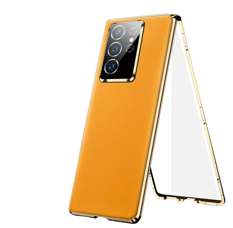헤미션 갤럭시 S23 울트라 가죽 케이스  강화유리마그네틱 자동흡착  풀커버 케이스 호환 Galaxy S23 Ultra