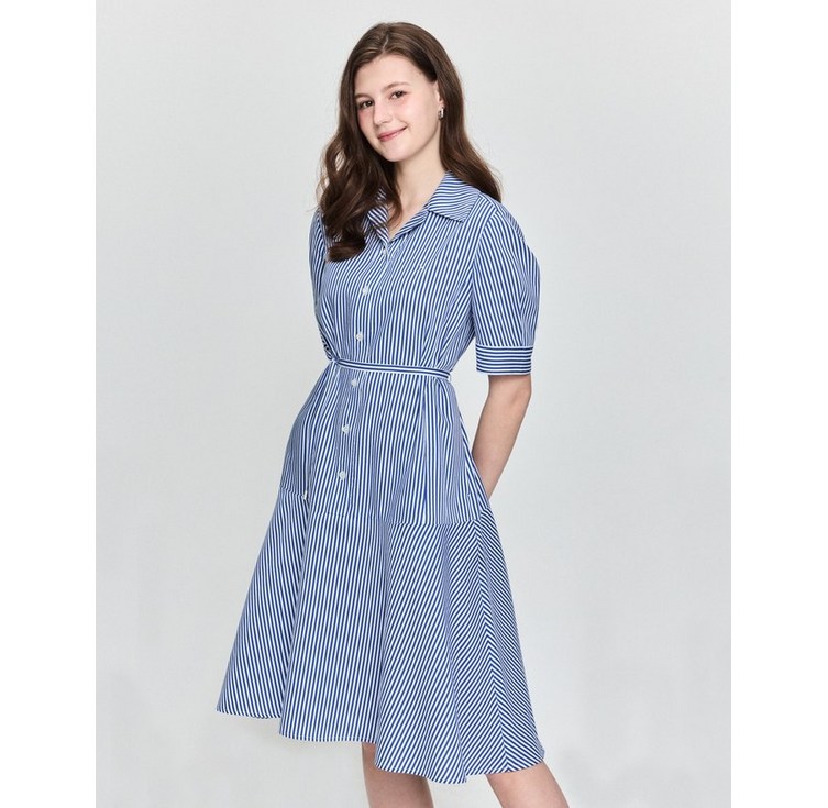 25SS 시즌오프경량 오픈카라 스트라이프 반팔 원피스 블루 HSDR5B403B2