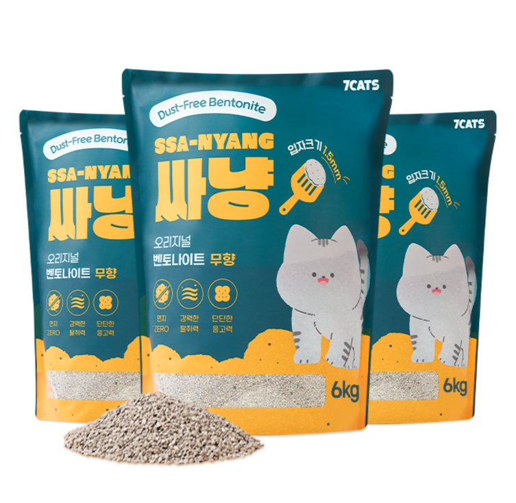 7CATS 싸냥 고양이모래 벤토나이트 무향 6kg x 3개입18kg, 18kg