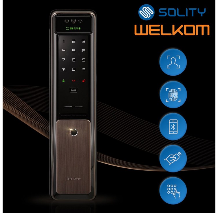 솔리티 웰콤 WSP2900A플러스 얼굴인식 지문인식 신제품 푸시풀 카드키2개번호키 블루투스옵션 안면인식 AI딥러닝기술적용 얼굴인식100개 0.9초지문인식 현관문 디지털도어락, 고객직접설치, 웰콤 WSP2900A플러스