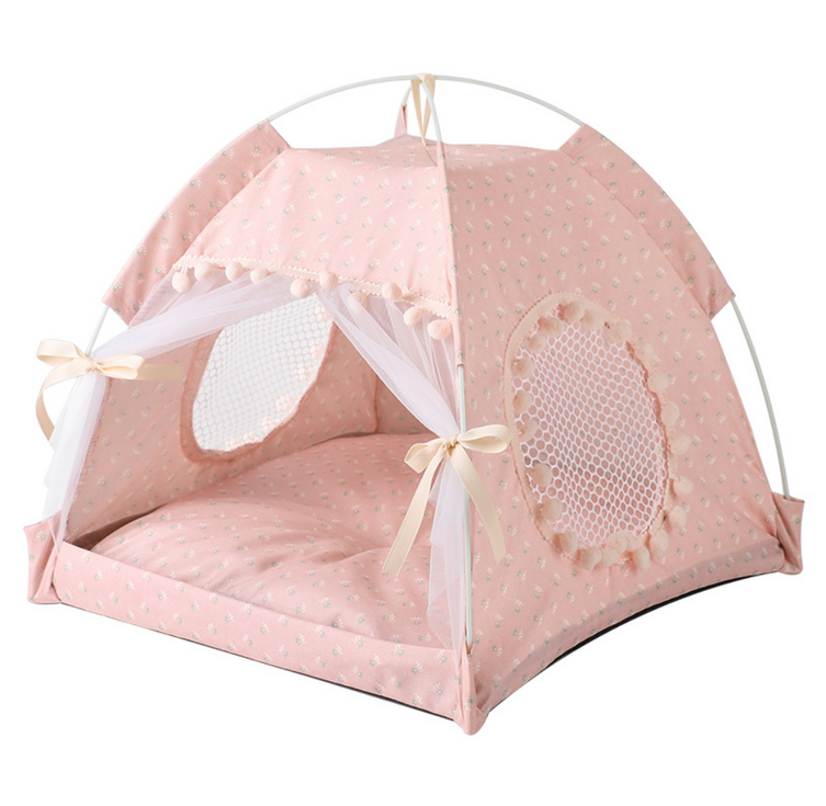 오브펫 가을 캠핑 애견 텐트 하우스 강아지 고양이 반려동물, 레이스 핑크, 1개