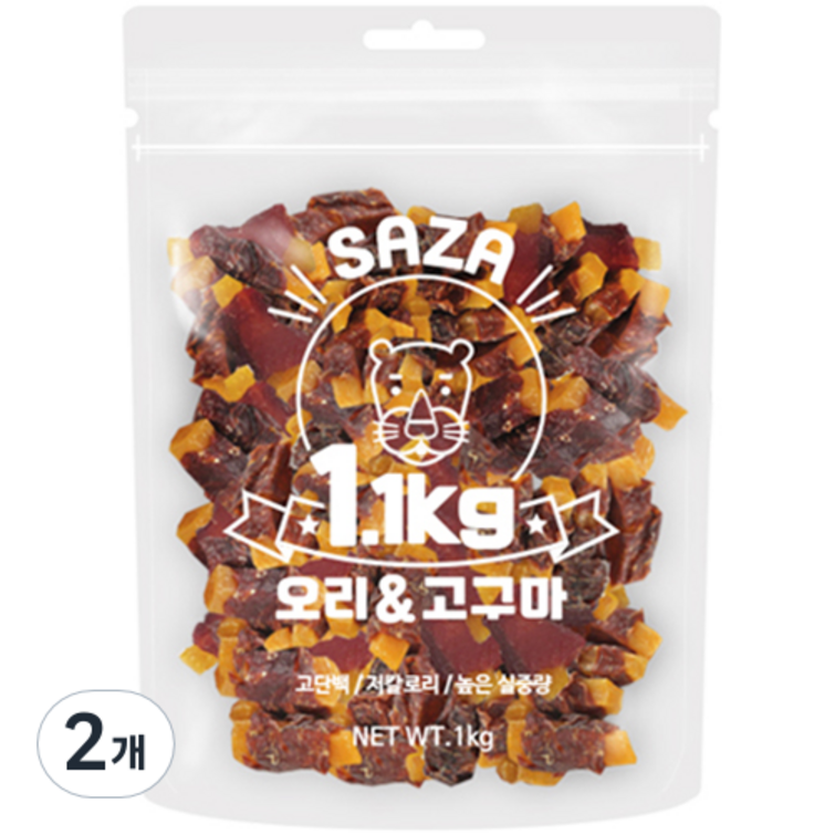 사자 강아지 대용량 실속형 간식 1.1kg, 2개, 오리  고구마 혼합맛