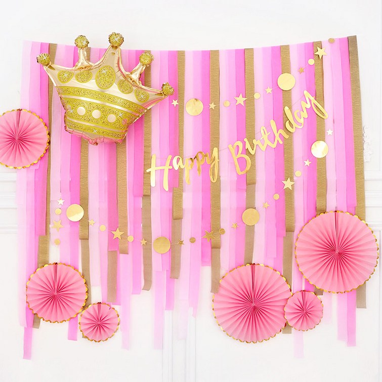 생일파티 장식세트 왕관 스트리머 핑크골드 손펌프증정 생일파티 파티용품 파티풍선, 1개