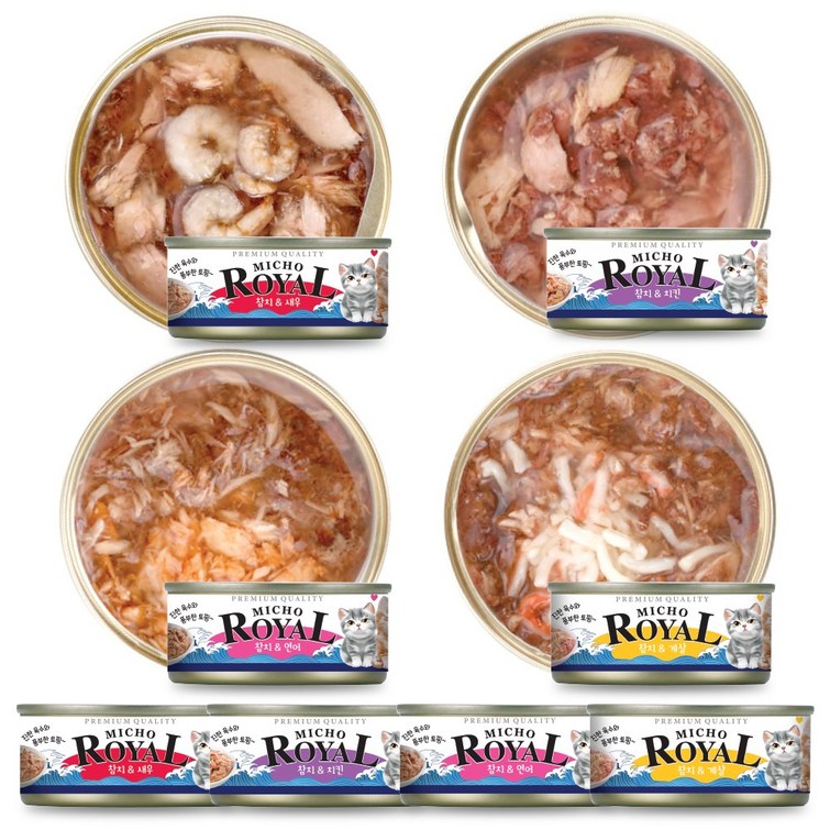 프리미엄 로얄 미쵸 캔 5종 170g x 12개입 고양이 간식 통조림, 12개, 170g, 미쵸 콤보 프리미엄 로얄 미쵸 캔 5종 170g x 12개입 고양이 간식 통조림, 12개, 170g, 미쵸 콤보